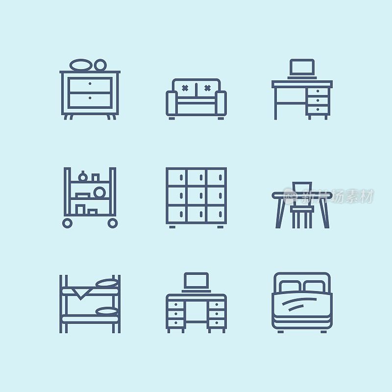 Outline Furniture, decor, interior vector simple icons for web and mobile design pack 2
